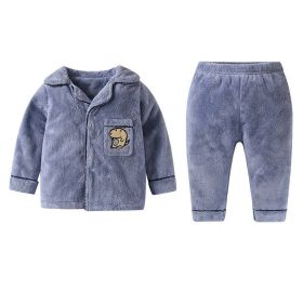 Baby 1pcs Cartoon Animal Pattern Coral Fleece Cardigan & Pants Tracksuit Sets (Color: Purple, Size/Age: 120 (5-7Y))