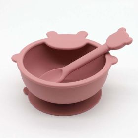 Baby Cartoon Bear Shape Complementary Food Training Silicone Bowl With Spoon Sets (Color: Pink, Size/Age: Average Size (0-8Y))