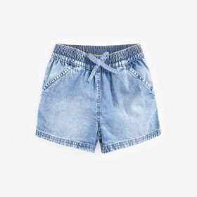 Baby Girl Wash Blue Loose Waist Summer Shorts (Color: Light Blue, Size/Age: 120 (5-7Y))