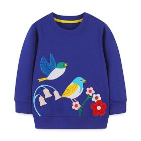 Baby Girl Embroidered Pattern Long Sleeve O-Neck Cotton Hoodie (Color: Blue, Size/Age: 120 (5-7Y))