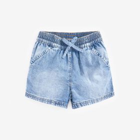 Baby Girl Wash Blue Loose Waist Summer Shorts (Color: Light Blue, Size/Age: 130 (7-8Y))