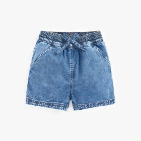 Baby Girl Wash Blue Loose Waist Summer Shorts (Color: Blue, Size/Age: 120 (5-7Y))