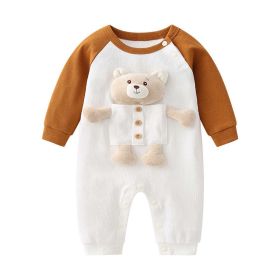 Baby 3D Cartoon Animal Patchwork Design Color Matching Long-Sleeved Rompers (Color: Coffee, Size/Age: 66 (3-6M))