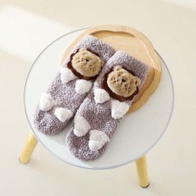 Baby Cartoon Animal Graphic Thermal Plush Design Long Tube Socks (Color: Grey, Size/Age: (0-8Y))