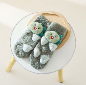 Baby Cartoon Animal Graphic Thermal Plush Design Long Tube Socks (Color: Green, Size/Age: (0-8Y))