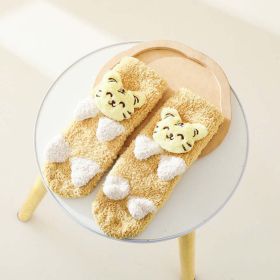 Baby Cartoon Animal Graphic Thermal Plush Design Long Tube Socks (Color: Yellow, Size/Age: (0-8Y))