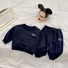 Baby Letter Graphic Pullover Hoodies With Pants Spring Sets (Color: Navy Blue (Dark Blue), Size/Age: 66 (3-6M))