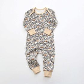 Baby Floral Graphic Envelope Collar Design Soft Cotton Nordic Style Jumpsuit (Color: Black, Size/Age: 90 (12-24M))