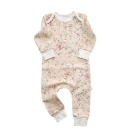 Baby Floral Graphic Envelope Collar Design Soft Cotton Nordic Style Jumpsuit (Color: Coffee, Size/Age: 90 (12-24M))