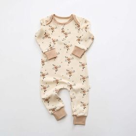 Baby Floral Graphic Envelope Collar Design Soft Cotton Nordic Style Jumpsuit (Color: Apricot, Size/Age: 73 (6-9M))