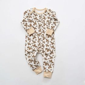 Baby Floral Graphic Envelope Collar Design Soft Cotton Nordic Style Jumpsuit (Color: Brown, Size/Age: 80 (9-12M))