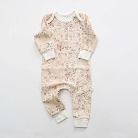 Baby Floral Graphic Envelope Collar Design Soft Cotton Nordic Style Jumpsuit (Color: Beige, Size/Age: 66 (3-6M))