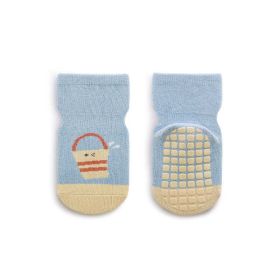 Baby Cartoon And Striped Pattern Non-Slip Design Socks (Color: Blue, Size/Age: M (1-3Y))
