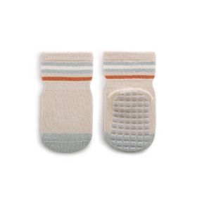 Baby Cartoon And Striped Pattern Non-Slip Design Socks (Color: Khaki, Size/Age: M (1-3Y))