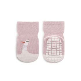 Baby Cartoon And Striped Pattern Non-Slip Design Socks (Color: Pink, Size/Age: L (3-5Y))