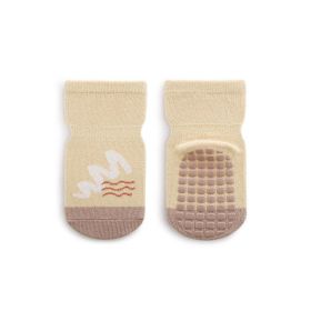 Baby Cartoon And Striped Pattern Non-Slip Design Socks (Color: Yellow, Size/Age: L (3-5Y))