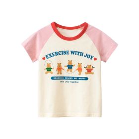 Baby Cartoon Bear Graphic Colorblock Design T-Shirt In Summer (Color: Pink, Size/Age: 110 (3-5Y))