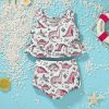 Baby Girl 2pcs Polka Dot & Animal Graphic Ruffle Hem Tops Combo Triangle Shorts Swimsuit