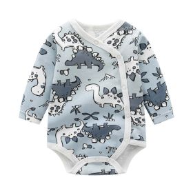 Baby Cartoon Print Pattern Side Button Design Long Sleeve Onesies (Color: Blue, Size/Age: 90 (12-24M))