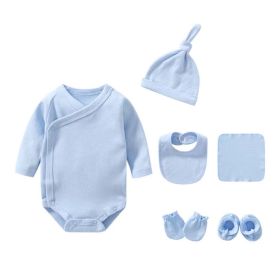 Newborn Solid Color Cotton Bodysuit Thin Style Sets (Color: Blue, Size/Age: 73 (6-9M))