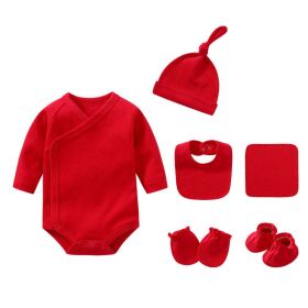 Newborn Solid Color Cotton Bodysuit Thin Style Sets (Color: Red, Size/Age: 59 (0-3M))