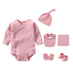 Newborn Solid Color Cotton Bodysuit Thin Style Sets (Color: Pink, Size/Age: 73 (6-9M))
