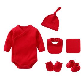 Newborn Solid Color Cotton Bodysuit Thin Style Sets (Color: Red, Size/Age: 66 (3-6M))