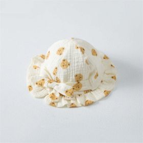 Baby Printed Pattern Bow Belt Decoration Lace Design Hats (Color: Brown, Size/Age: S (0-1Y))