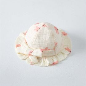 Baby Printed Pattern Bow Belt Decoration Lace Design Hats (Color: Pink, Size/Age: S (0-1Y))