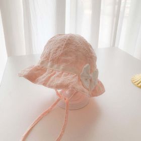Baby Embroidered Pattern Solid Color Sunshade Hats With Bow Decoration (Color: Pink, Size/Age: Average Size (6-18M))