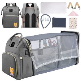 Multifunctional Diaper Bag Backpack Waterproof Mommy Bag Nappy Bag Maternity Backpack for Baby with Insulated Pockets Diaper Pad Toys Burp Cloth USB P (Color: Grey)
