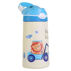 13.5Oz Insulated Stainless Steel Water Bottle Leak-proof Bottle for Kids with Straw Push Button Lock Switch Thermos Cup for Toddlers Boys Girls (Type: Digger)