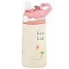 13.5Oz Insulated Stainless Steel Water Bottle Leak-proof Bottle for Kids with Straw Push Button Lock Switch Thermos Cup for Toddlers Boys Girls