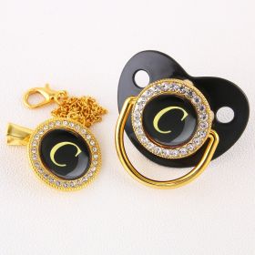 Black Bling Baby Pacifier And Clip Alphabet Letter Nipple (Letter: C)