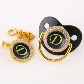 Black Bling Baby Pacifier And Clip Alphabet Letter Nipple (Letter: D)