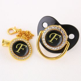Black Bling Baby Pacifier And Clip Alphabet Letter Nipple (Letter: F)