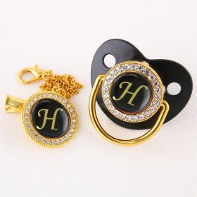 Black Bling Baby Pacifier And Clip Alphabet Letter Nipple (Letter: H)