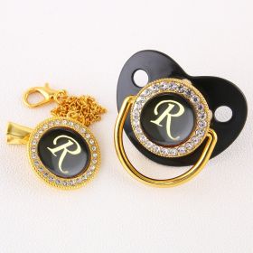 Black Bling Baby Pacifier And Clip Alphabet Letter Nipple (Letter: R)