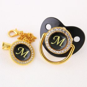 Black Bling Baby Pacifier And Clip Alphabet Letter Nipple (Letter: M)