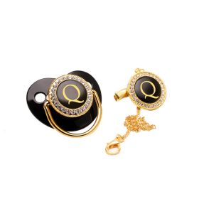 Black Bling Baby Pacifier And Clip Alphabet Letter Nipple (Letter: Q)
