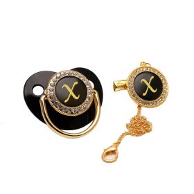Black Bling Baby Pacifier And Clip Alphabet Letter Nipple (Letter: X)