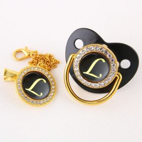 Black Bling Baby Pacifier And Clip Alphabet Letter Nipple (Letter: L)