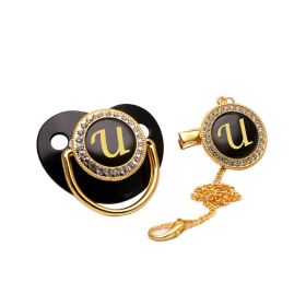 Black Bling Baby Pacifier And Clip Alphabet Letter Nipple (Letter: U)