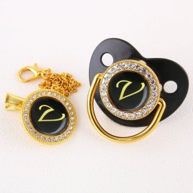 Black Bling Baby Pacifier And Clip Alphabet Letter Nipple (Letter: V)