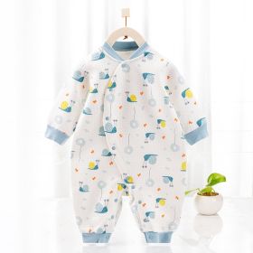 Cotton Thermal Clip Silk Onesie Newborn Climbing Baby Clothes (Option: Snail blue-59cm)