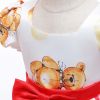 Baby Girl Cartoon Bear Pattern Puff Sleeves Princess Formal Dress
