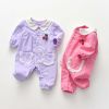 Baby Girl 3D Cherry Patched Patttern Lace Patchwork Button Front Design Romper