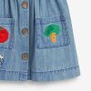 Baby Girl Cartoon Vegetable Embroidered Pattern Button Front Denim Vest Dress