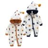 Baby Polka Dot Pattern Button Front Design Fleece Warm Rompers With Hat