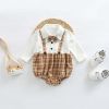 Baby Plaid Pattern False 1 Pieces Design Bow Tie Decoration Bodysuit